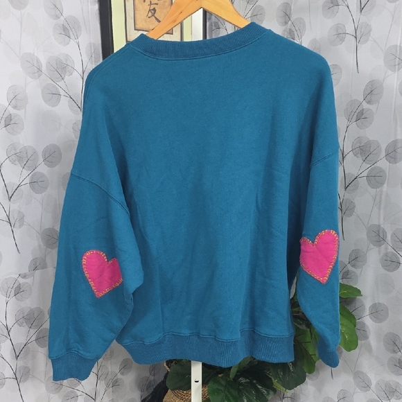 NATURAL LIFE Loved Script Chain-Stitch Sweatshirt in Teal - Picture 9 of 9